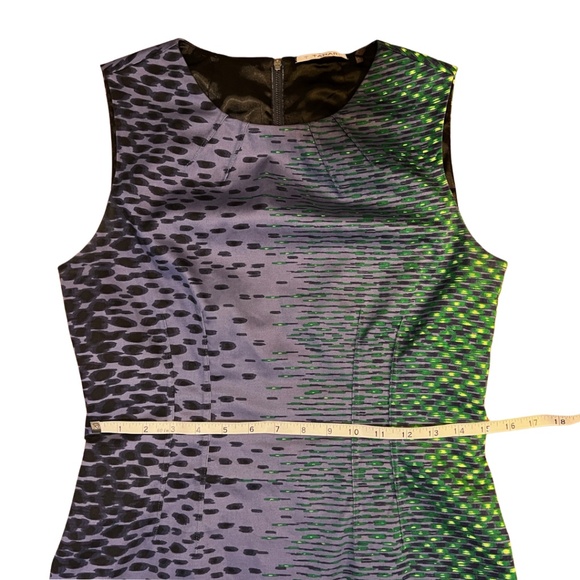 T Tahari Dress S 8 Purple, Blue, Navy, Green Sheath Patterned Professional Work - Picture 11 of 15